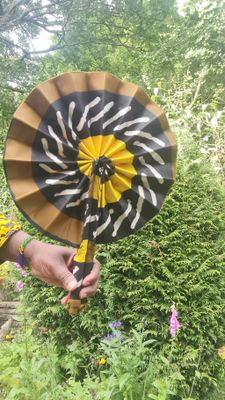 Handmade - Folding Hand Fan - African Print and Leather - Sali