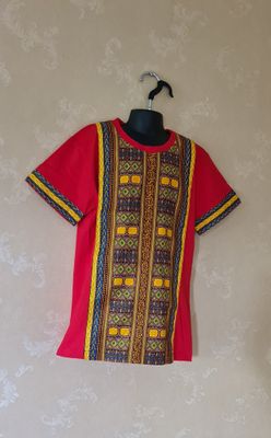 African Print T-Shirt - Small size Red Mix - Bakari