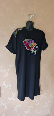 African Print Long  Black T-Shirt - Mama Africa- Johari