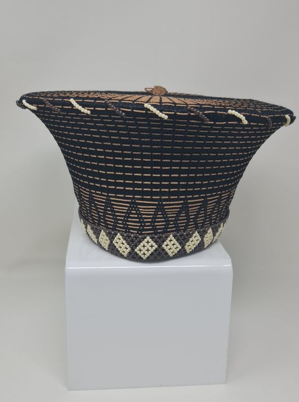 Medium size Traditional Isicholo Zulu Hat - Gold and black with beads