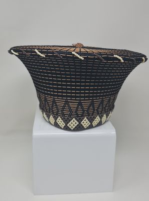 Medium size Traditional Isicholo Zulu Hat - Gold and black with beads
