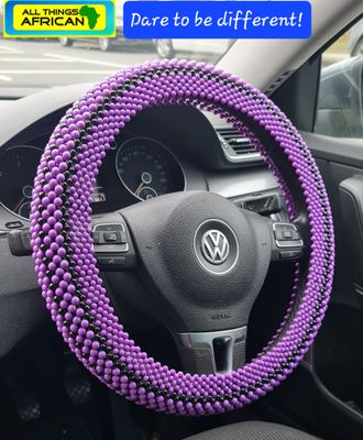 Handbeaded Steering Wheel Cover - Purple and Black - Rubani