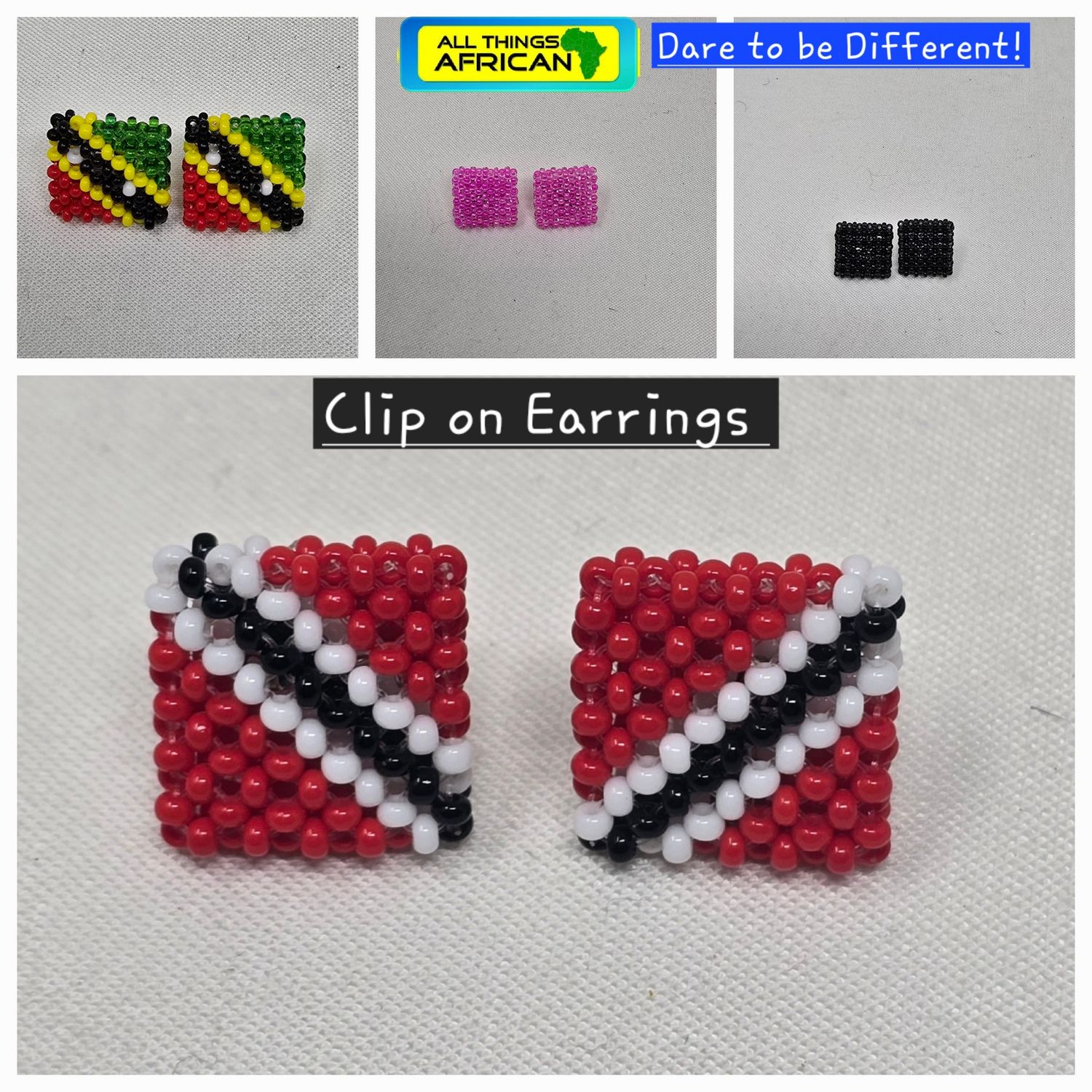 Beaded Handmade Clip-On Earrings - 1.5cm