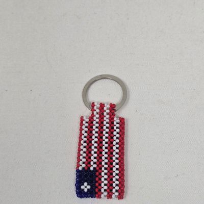 Hand Beaded Keyring -  Liberia flag colours