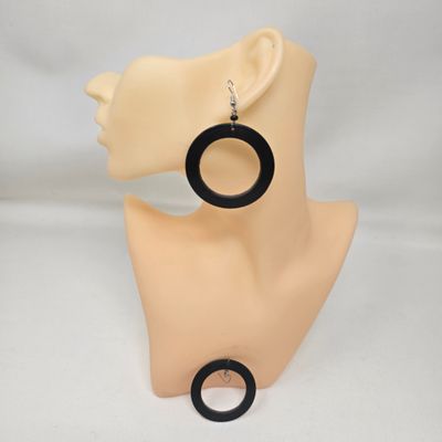 Zhuri -  Hand Carved Ebony wood Earrings  Red - 5cm