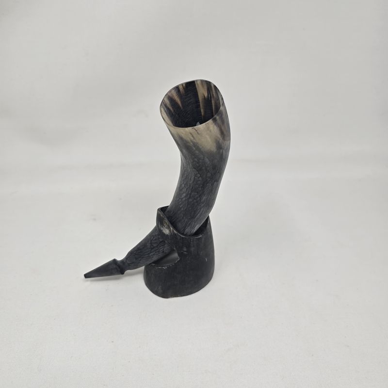 Unique Hand-Carved drinking cow horn with stand - Mtungi