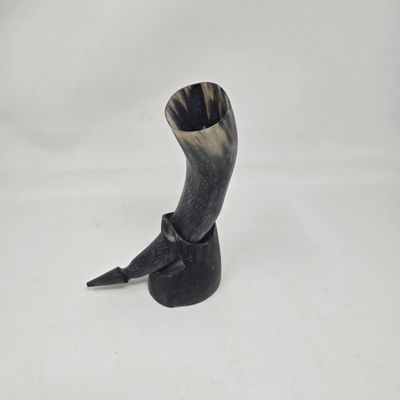Unique Hand-Carved drinking cow horn with stand - Mtungi