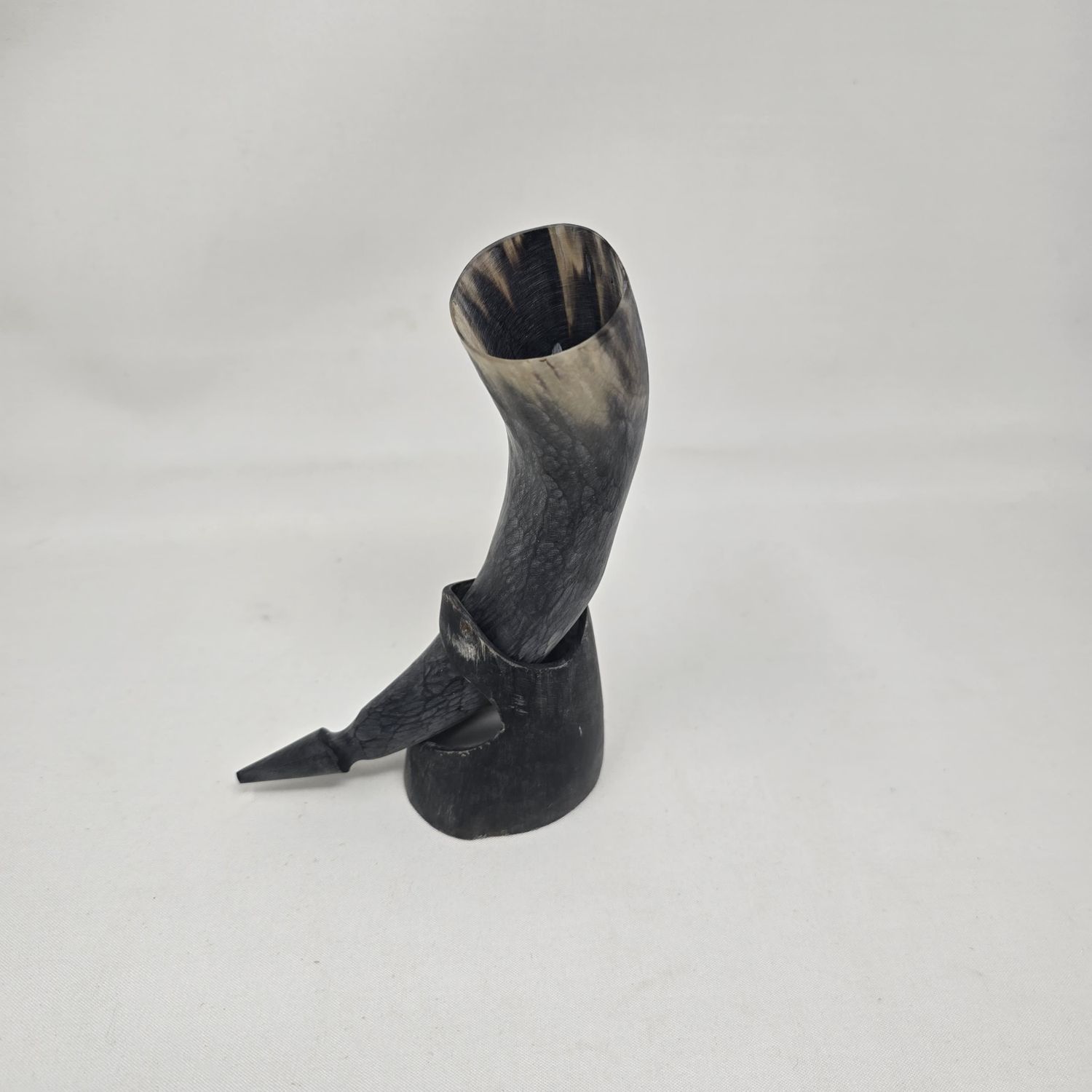 Unique Hand-Carved drinking cow horn with stand - Mtungi