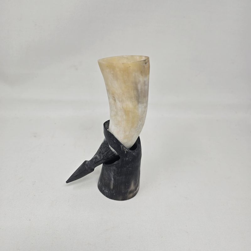 Unique Hand-Carved drinking cow horn with stand - Kajawa
