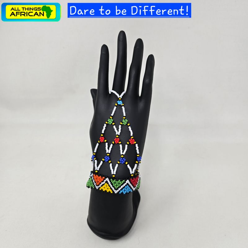 Beaded Hand Gloves white mix - Medium/Large size -  Inaya
