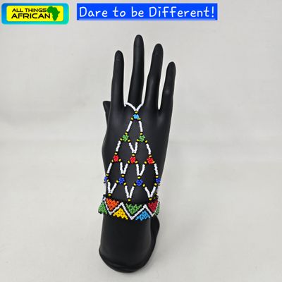 Beaded Hand Gloves white mix - Medium/Large size -  Inaya