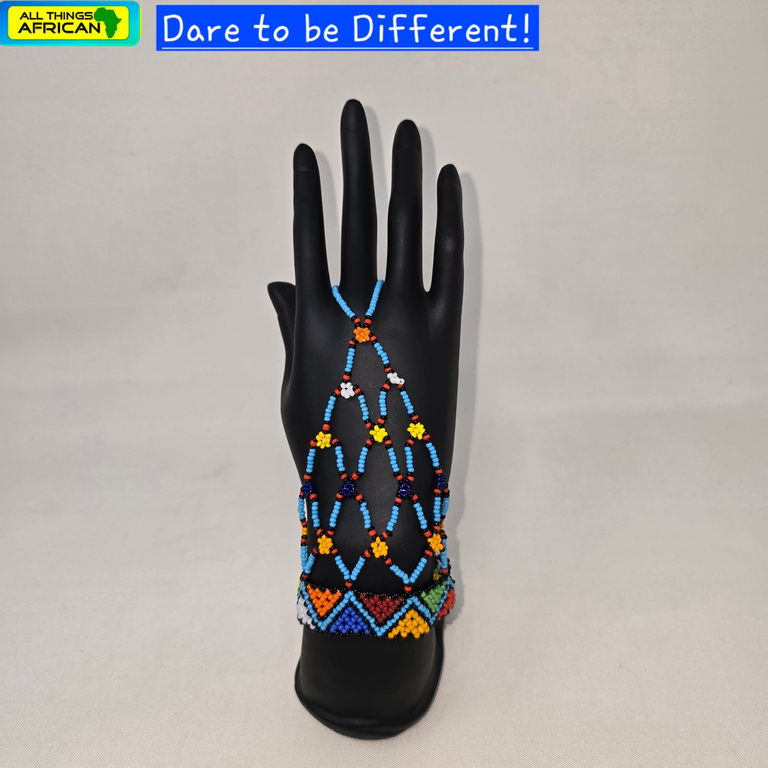 Beaded Hand Gloves Light blue mix - Medium/Large size -  Arwa