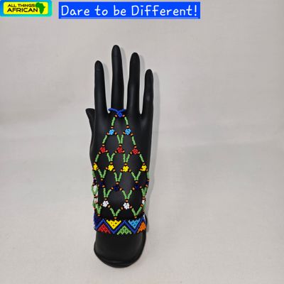 Beaded Hand Gloves Green mix - Medium/Large size -  Basma