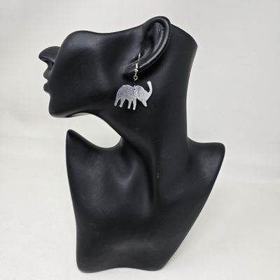 Elephant Tembo Tin 3D Earrings - Silver 3cm Length -  Kaweri