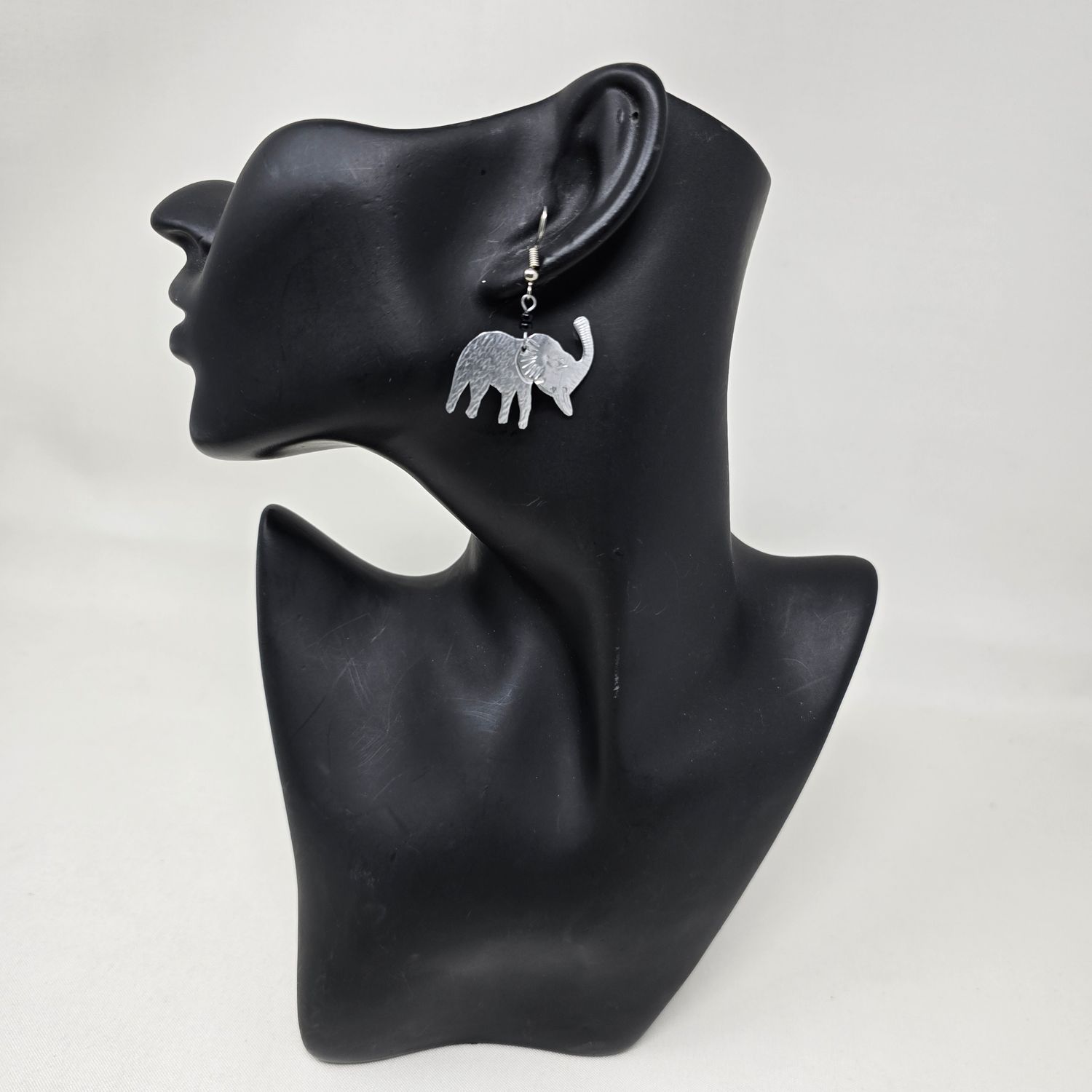 Elephant Tembo Tin 3D Earrings - Silver 3cm Length -  Kaweri