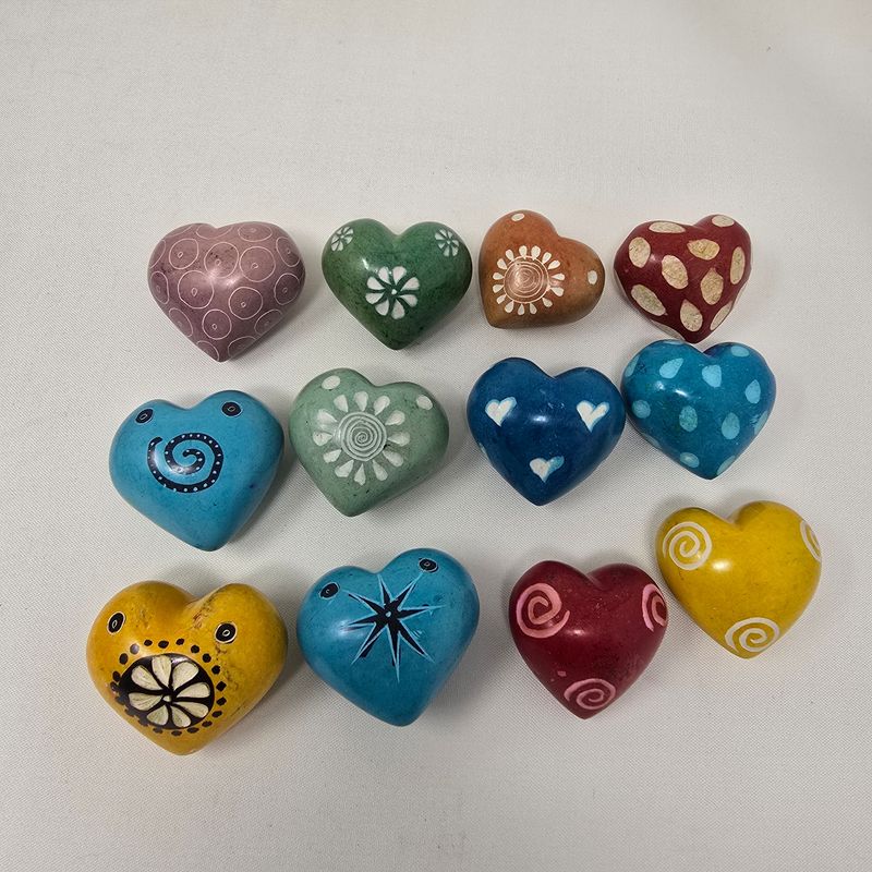 Hand-Painted Soapstone Paperweight - Love Heart x 12 - Sanaa