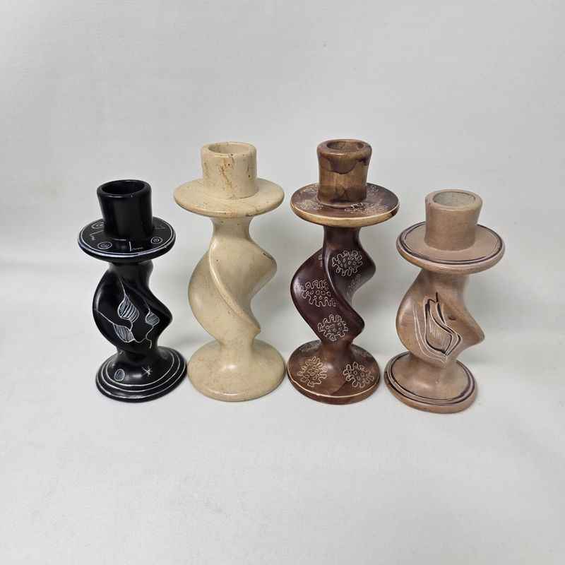 Hand-Painted, Natural Soapstone and Hand Carved Candle holder