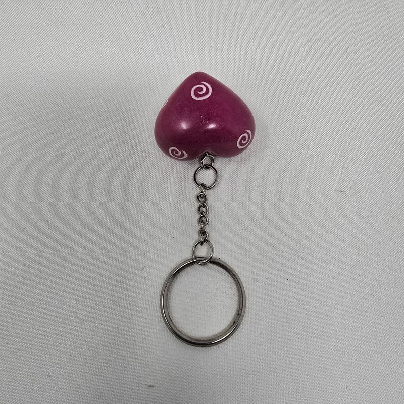 Hand-Painted Carved Soapstone - Heart Keyring