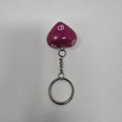 Hand-Painted Carved Soapstone - Heart Keyring