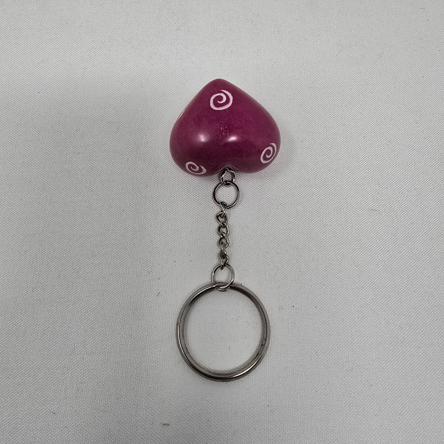Hand-Painted Carved Soapstone - Heart Keyring