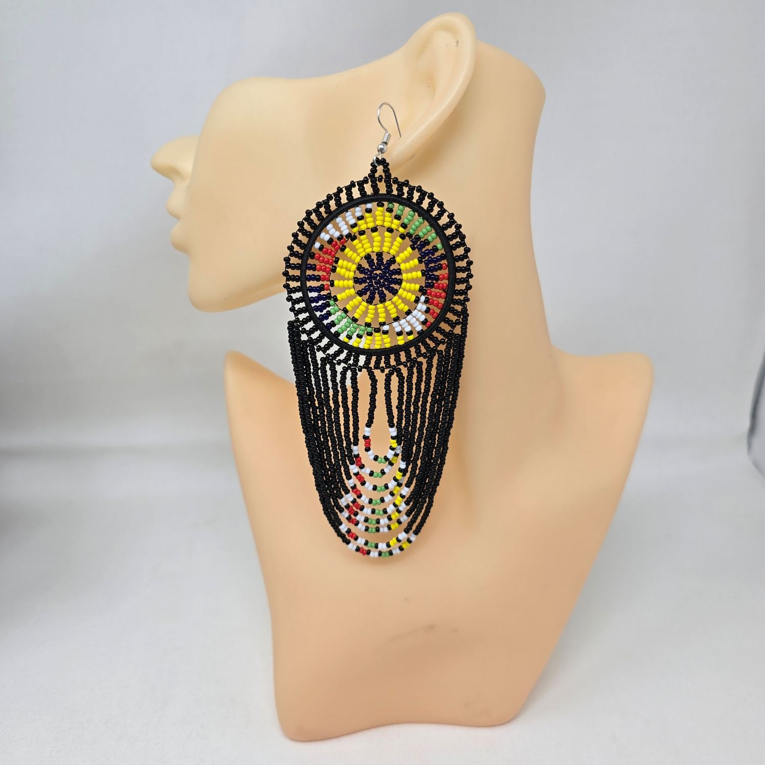Statement Beaded  Earrings - 15cm Long - Black Mix - Gasira
