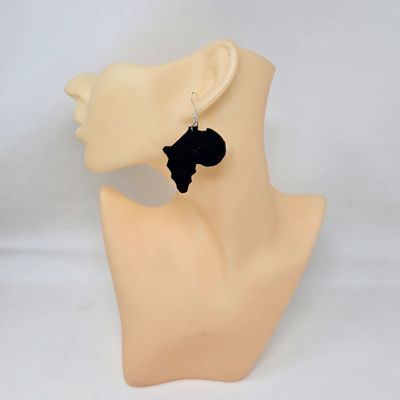 Wood Earrings - Handcrafted Africa Map with Fist - Walta