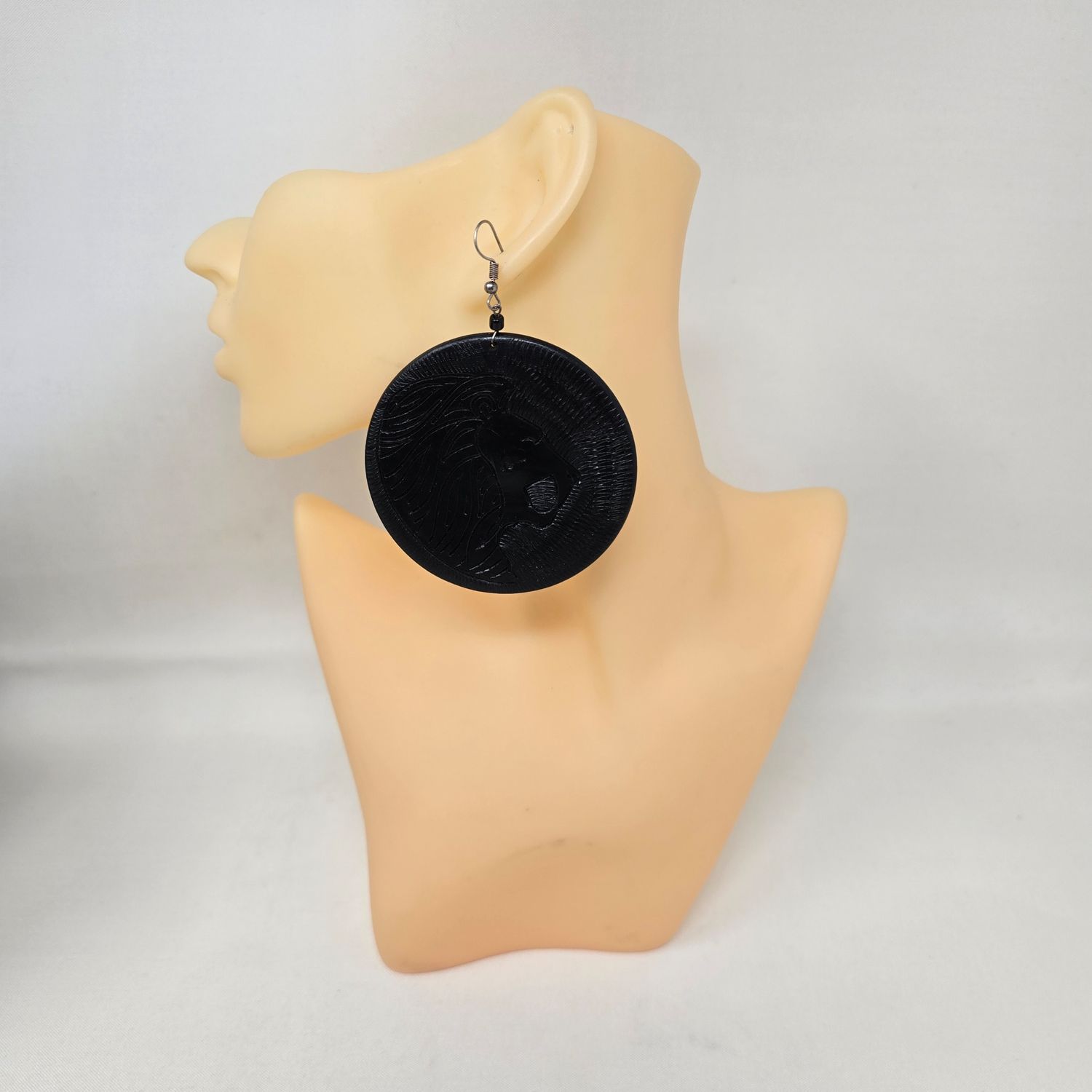 Handcrafted Ebony Wood Earrings  -  Lion/Simba