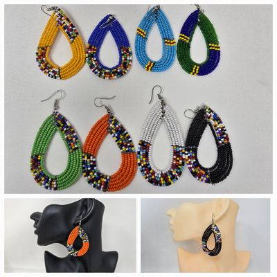 Hand Beaded Earrings -  5cm - Kazima