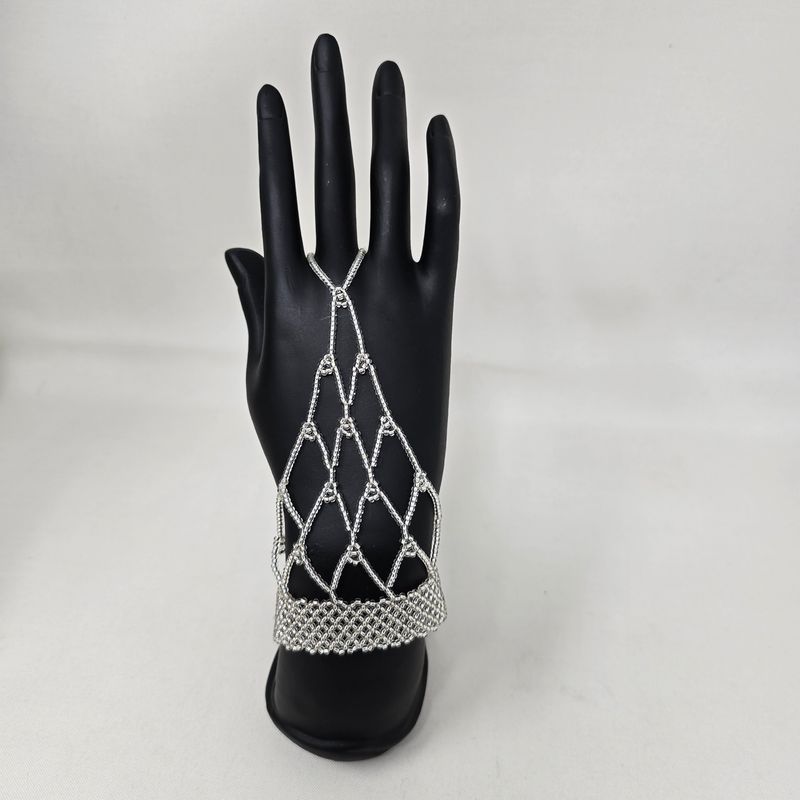 Silver Beaded Hand Gloves - Medium size -  Radhia