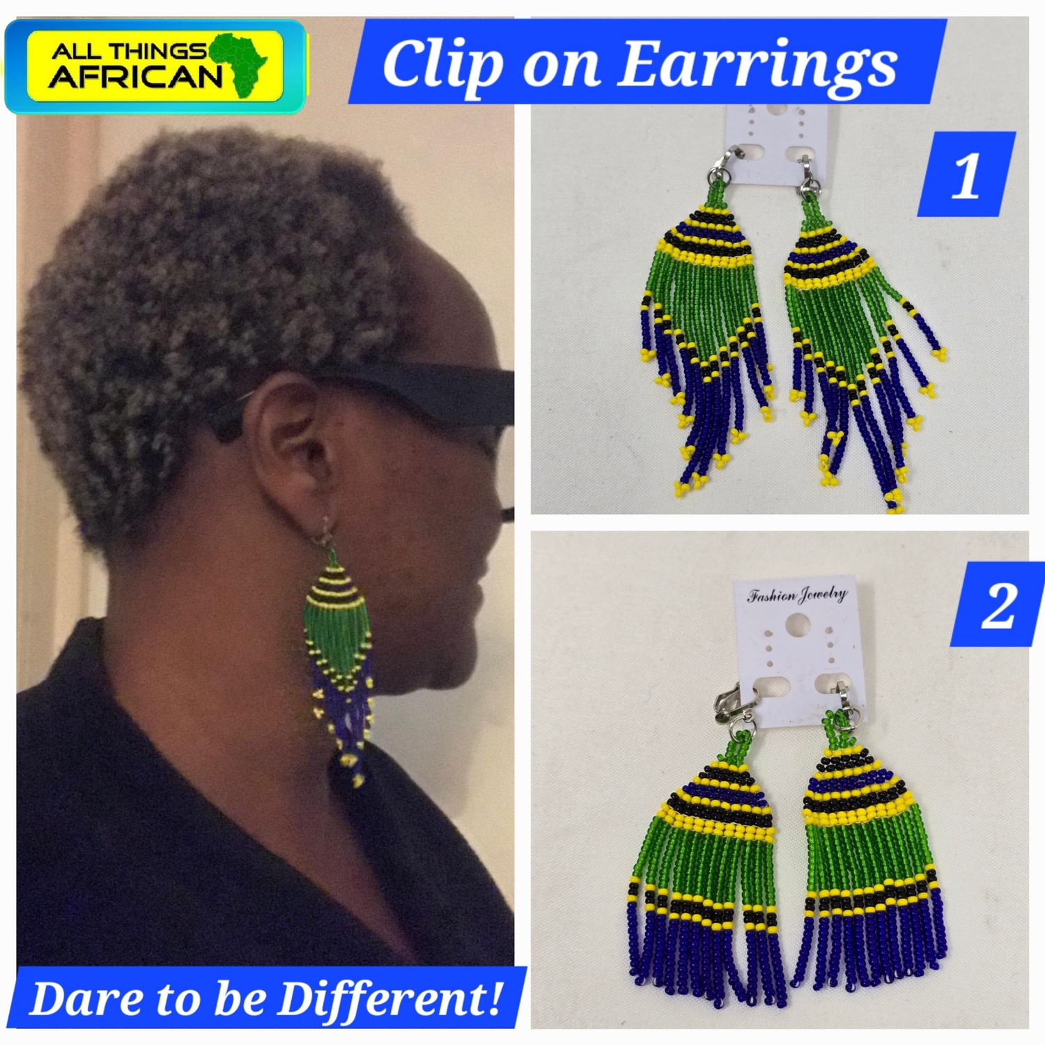 Beaded Handmade Clip-On Earrings - Tanzania - Shany