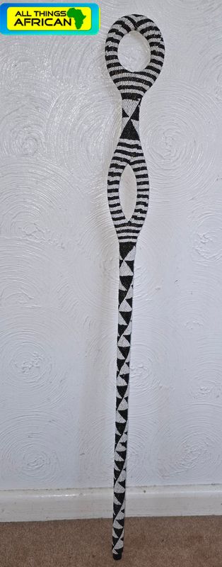 African beaded black and white walking stick - Fimbo
