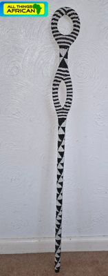 African beaded black and white walking stick - Fimbo