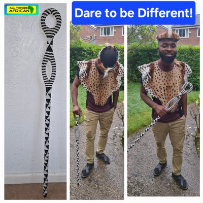 African beaded black and white walking stick - Fimbo