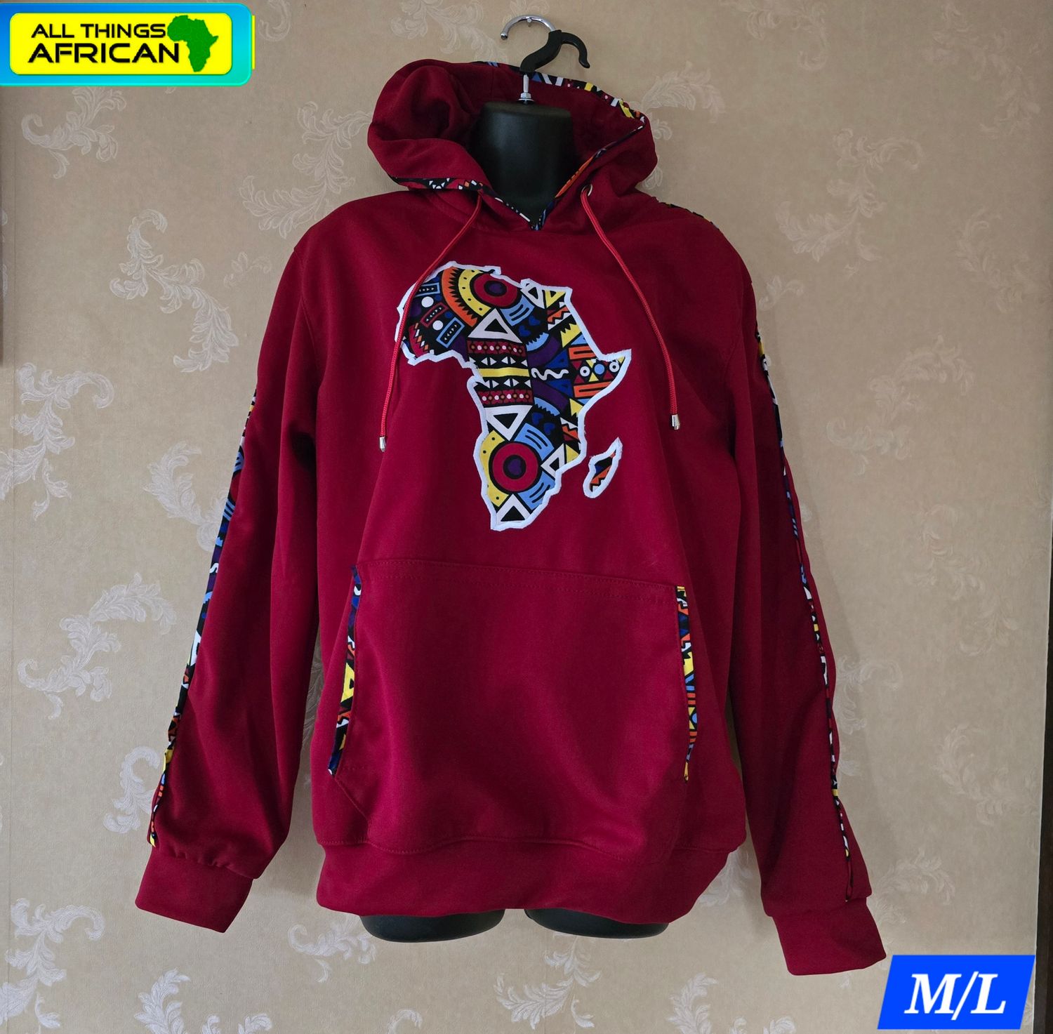 Map of Africa Red Hoodie - Size Fit M/L  - Nuru