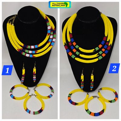 Necklace Set With 3 Bangles and Matching Earrings - Yellow Mix