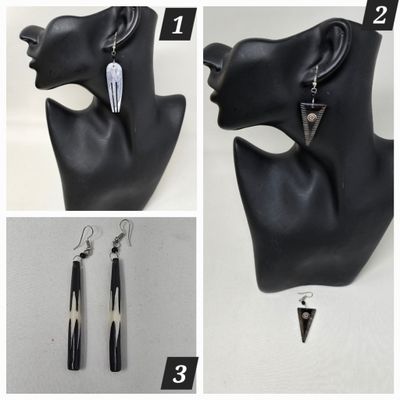 Cow Bone - Hand Carved Cow bone Earrings - 4cm x 7cm - Chungu