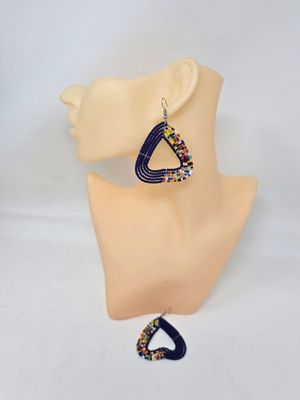 Handmade Elegant heart Earrings - Blue Mix - Length 5cm - Hasifa