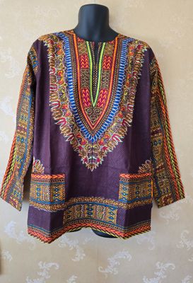 Pat Design Dashiki Longsleeved Shirt Maroon  mix - Large