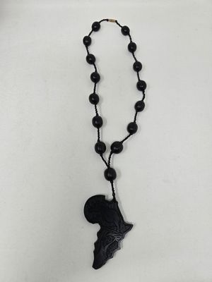 Handcrafted Ebony Wood African Map &amp; Rhino Pendant Necklace