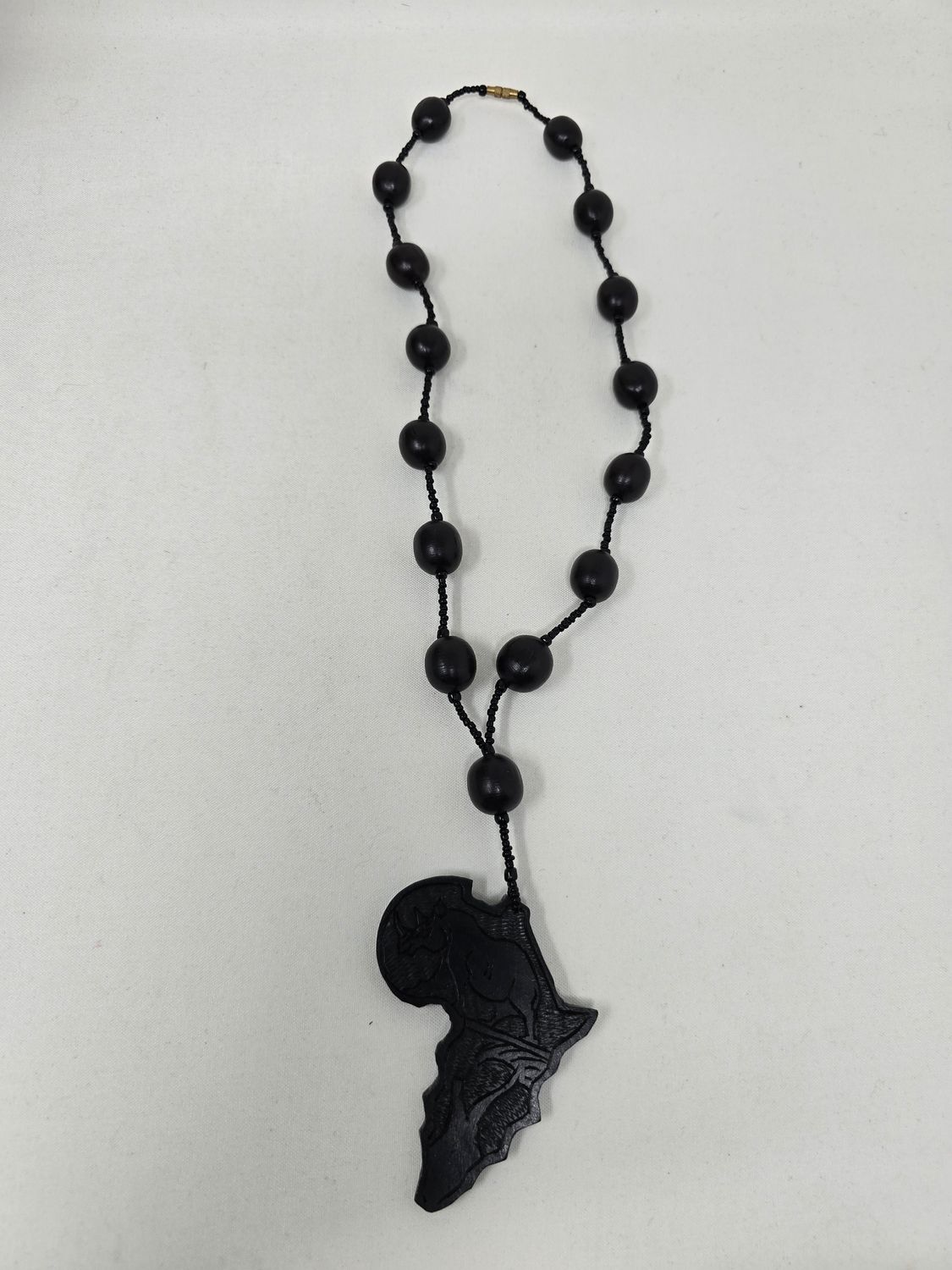 Handcrafted Ebony Wood African Map &amp; Rhino Pendant Necklace