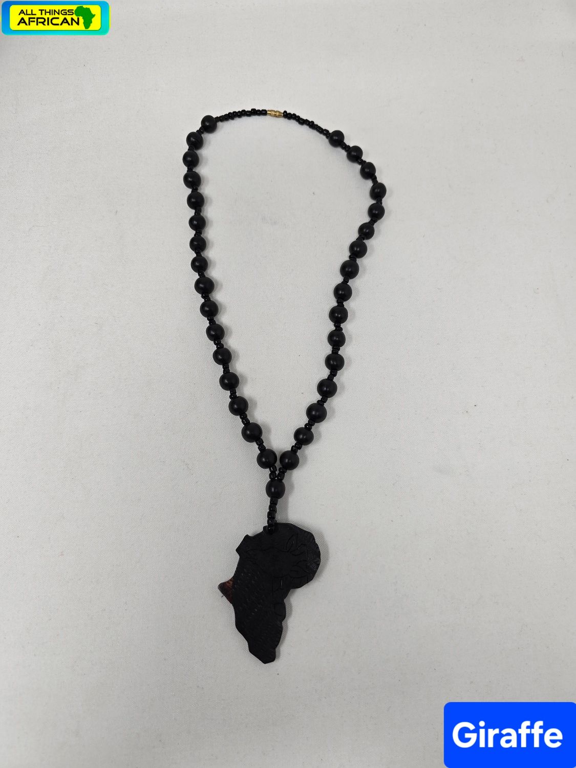 Ebony Wood African Map Pendant Necklace - Giraffe Kito