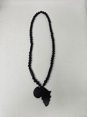 Ebony Wood African Map Pendant Necklace - Mwerani