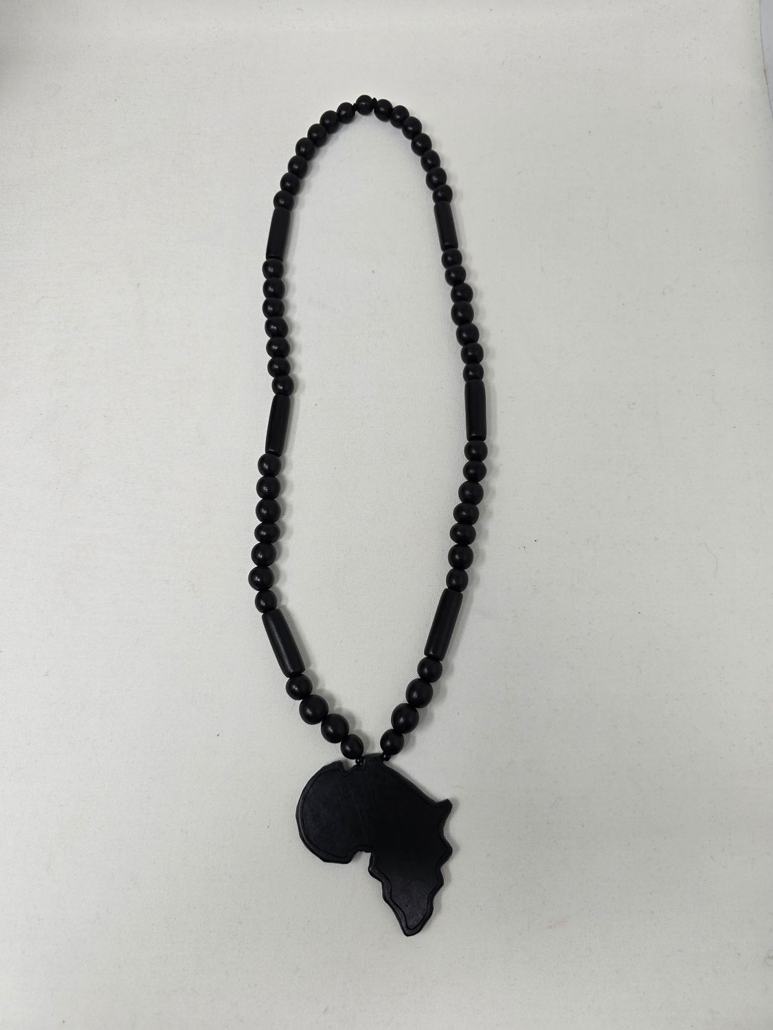 Ebony Wood African Map Pendant Necklace - Mwerani
