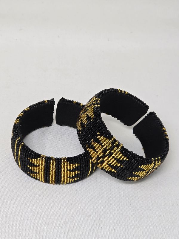 Chunya - Handmade Beaded Bangles Zulu  - Gold and black