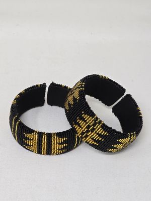 Chunya - Handmade Beaded Bangles Zulu  - Gold and black