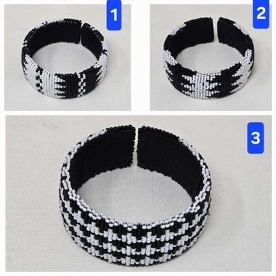 Njombe - Handmade Beaded Bangles - Black and white