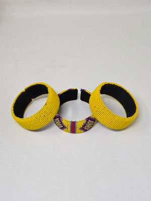 Lukundo - Handmade Zulu Beaded Bangles - Yellow and Mix Colours
