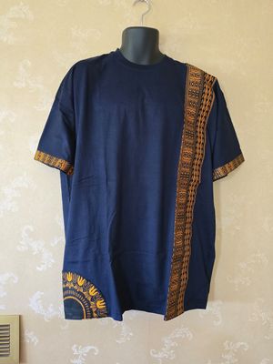 African Print T-Shirt - Size XXLarge and 3XL -  Dark Blue Mix - Mawala