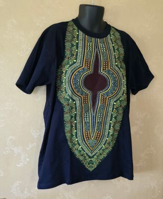 African Print T-Shirt - Size  3XLarge and 4XL -  Dark Blue Mix - Mseto
