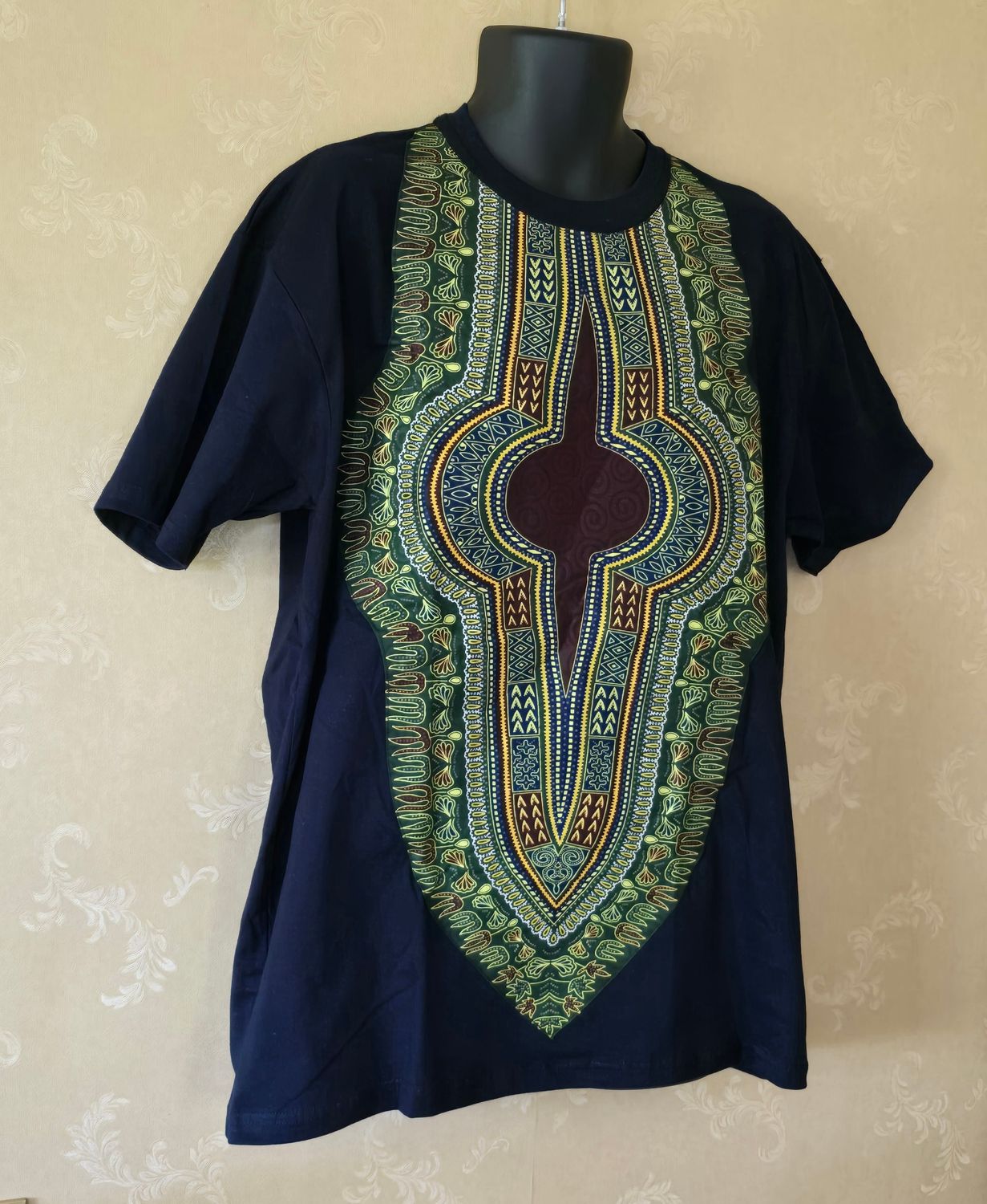 African Print T-Shirt - Size  3XLarge and 4XL -  Dark Blue Mix - Mseto
